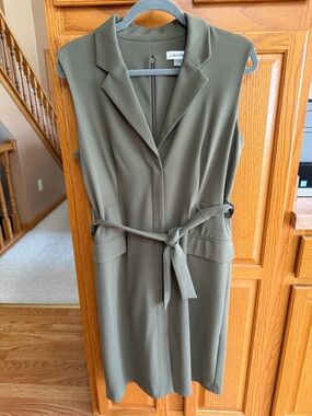 Calvin Klein Sleeveless Olive Tie-Waist Dress